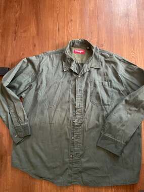 Wrangler Mens 2XL Olive Green Canvas Work Shirt Long Sleeve Button Down
